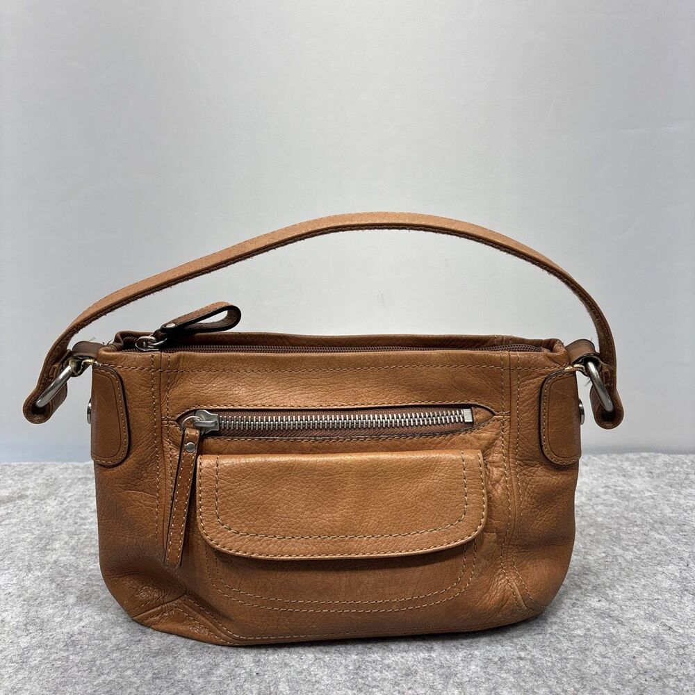 Vintage Fossil Leather Wide Strap Shoulder bag Cognac Multi Compartment Boho